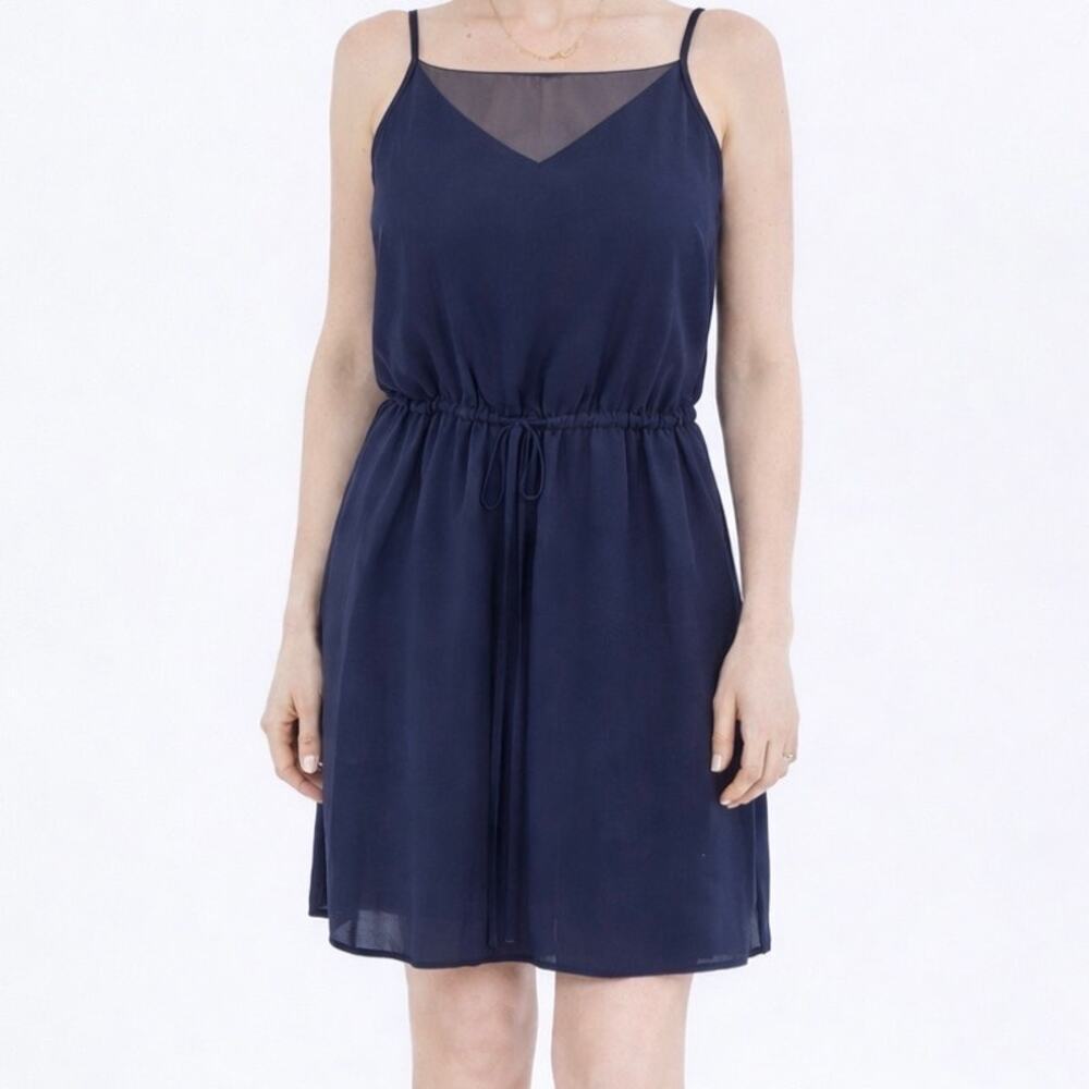 NWT Milly Sophia Navy Blue Silk Blend Tank Cinched Waist Mini Dress Size 4